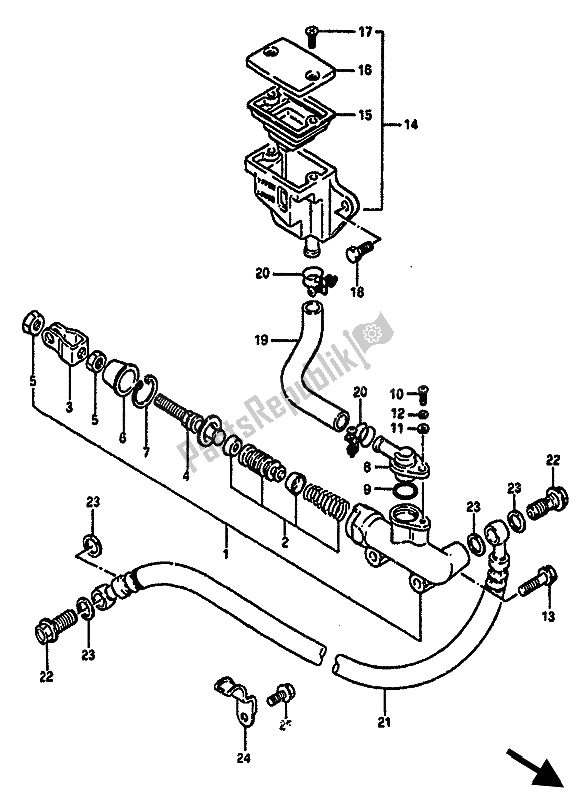 Alle onderdelen voor de Achterste Hoofdcilinder van de Suzuki GSX R 750X 1987