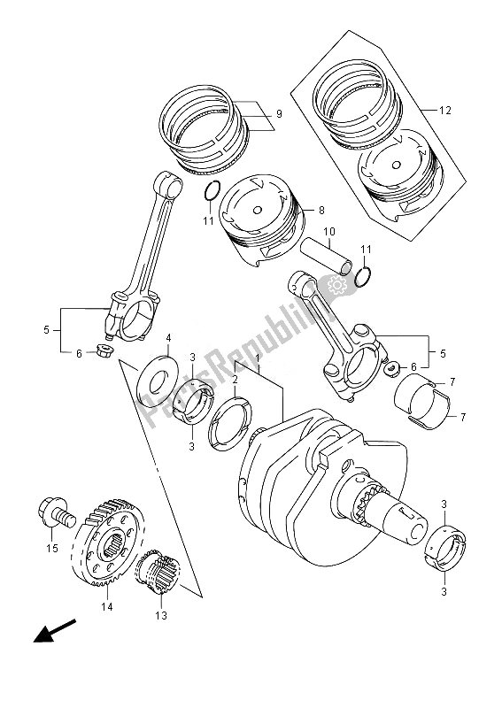 All parts for the Crankshaft of the Suzuki VL 800B Intruder 2014