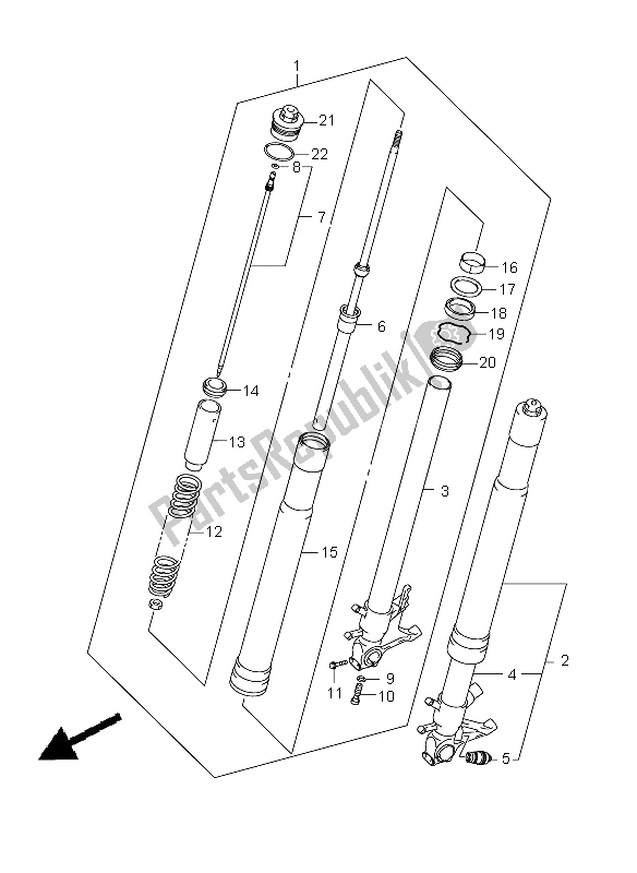 All parts for the Front Damper of the Suzuki GSX R 750 2009