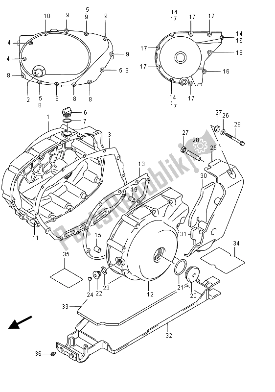 All parts for the Crankcase Cover of the Suzuki VZ 800 Intruder 2015