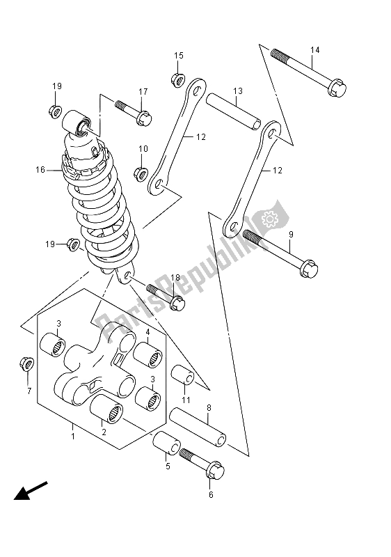 All parts for the Rear Cushion Lever of the Suzuki VZ 800 Intruder 2015