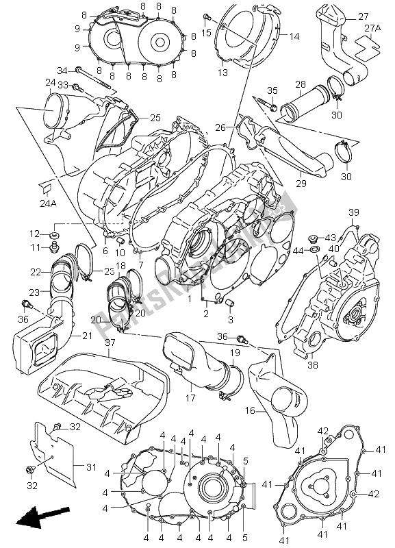 All parts for the Crankcase Cover of the Suzuki LT A 500F Quadmaster 2000