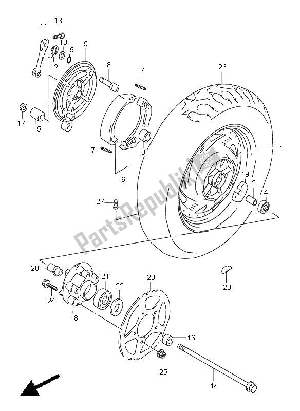 All parts for the Rear Wheel of the Suzuki VZ 800 Marauder 2000