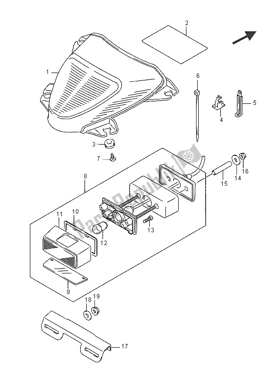 All parts for the Rear Combination Lamp of the Suzuki VZ 800 Intruder 2016