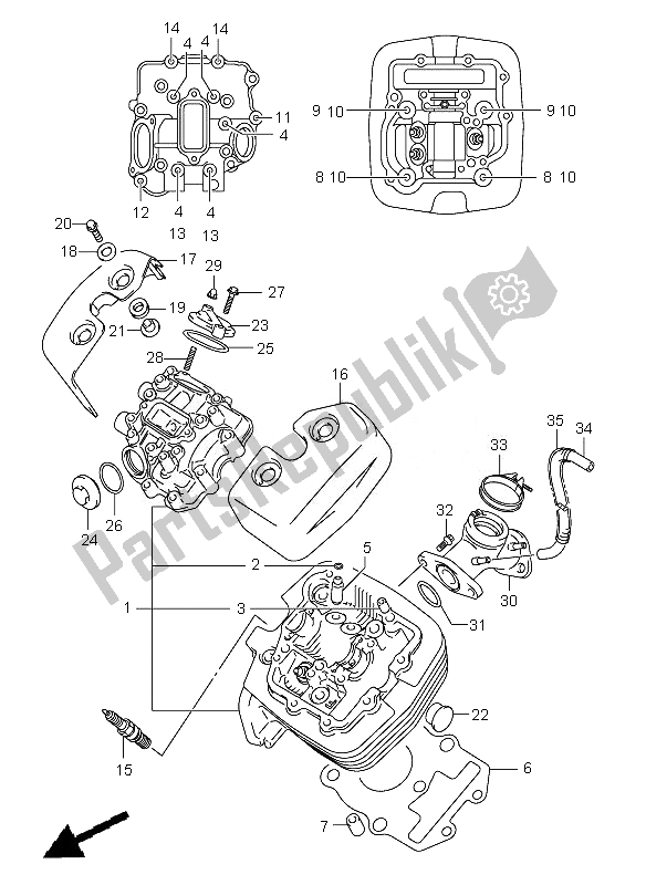 All parts for the Cylinder Head (front) of the Suzuki VL 250 Intruder 2007