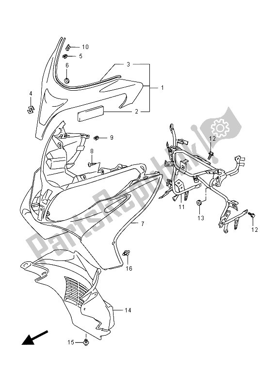 All parts for the Front Leg Shield (an400za E02) of the Suzuki Burgman AN 400 AZA 2015