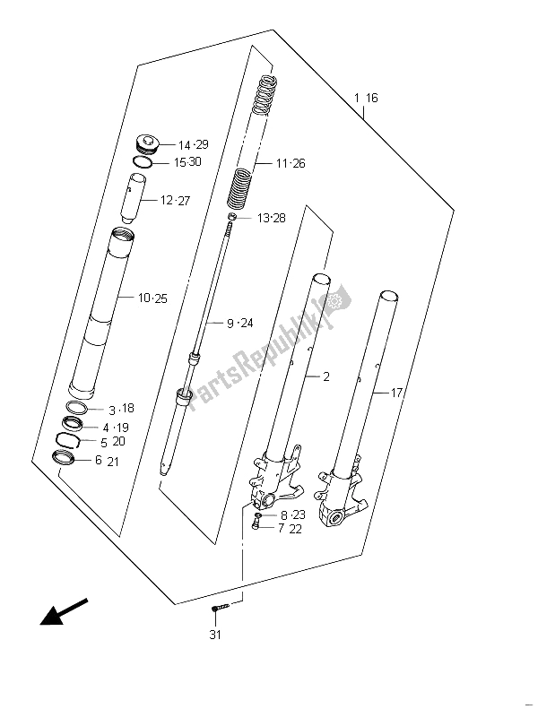 All parts for the Front Damper of the Suzuki VZR 1800 NZR M Intruder 2011