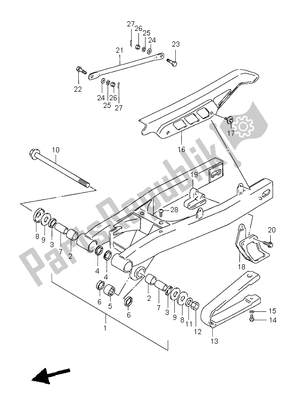 Todas as partes de Braço Oscilante Traseiro do Suzuki DR 125 SE 1998