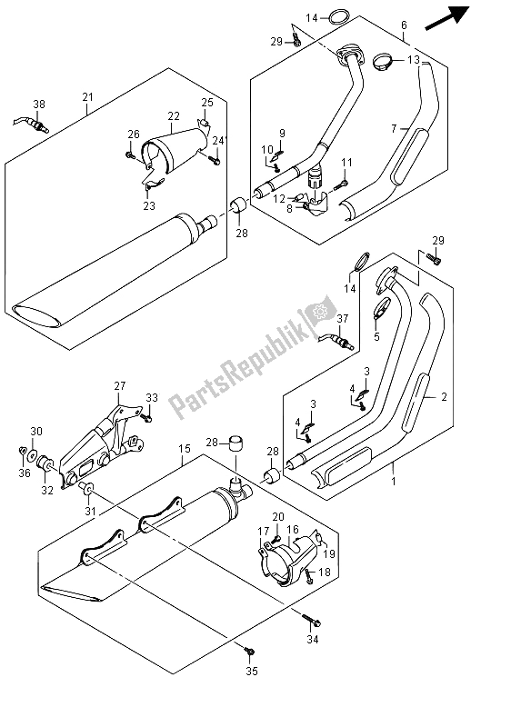 All parts for the Muffler of the Suzuki VZ 800 Intruder 2015