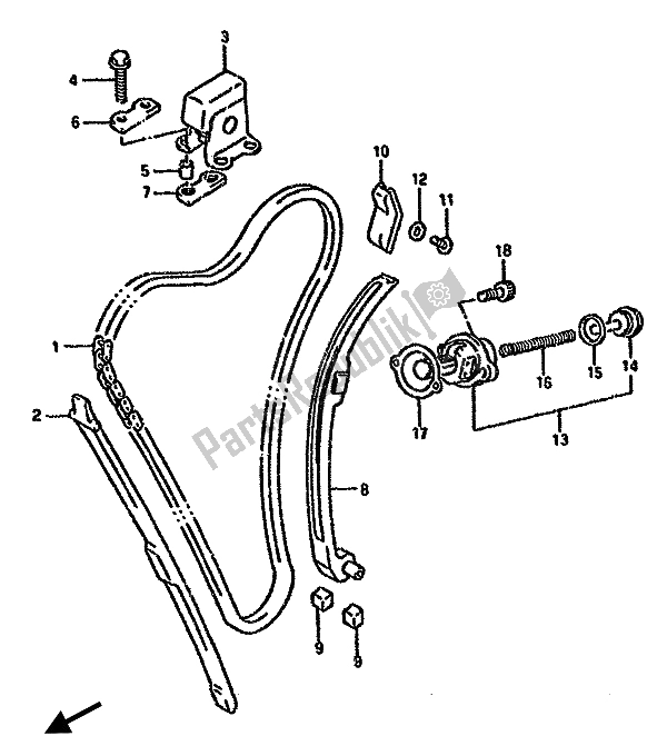 Alle onderdelen voor de Cam Ketting van de Suzuki GSX 750F 1990