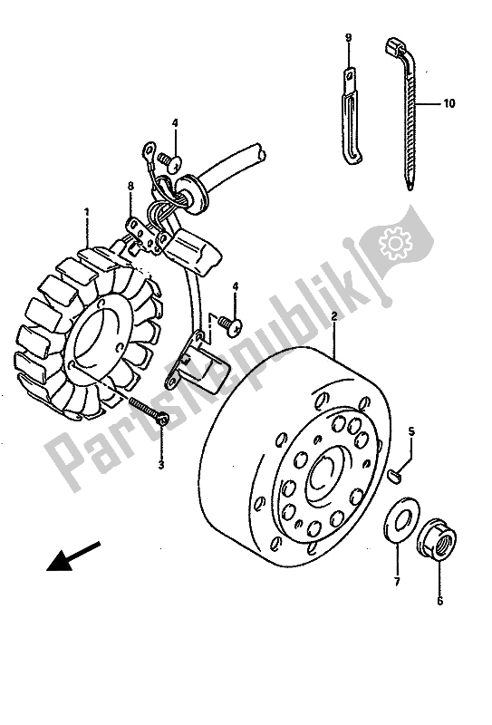 All parts for the Magneto of the Suzuki RGV 250 1989