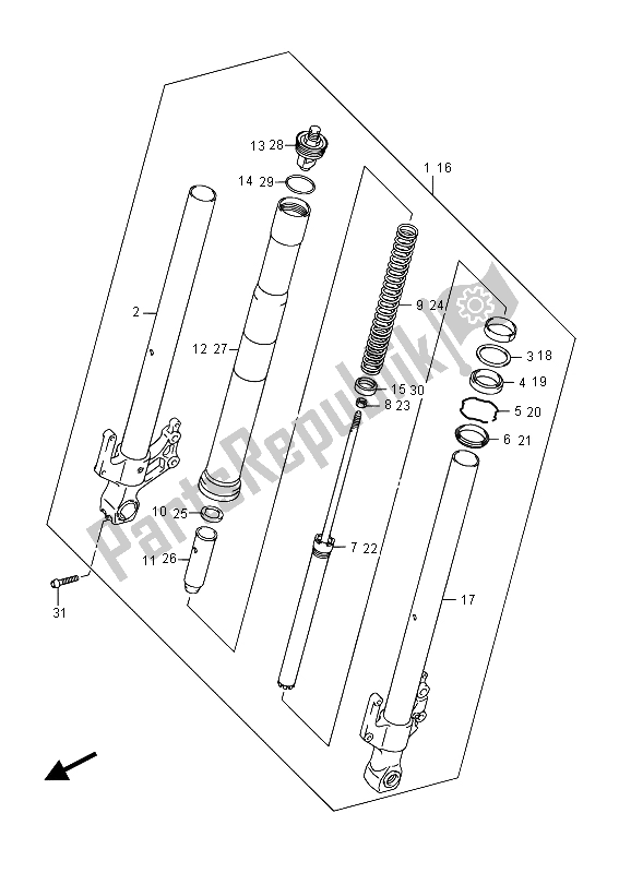 All parts for the Front Fork Damper of the Suzuki GSR 750A 2015