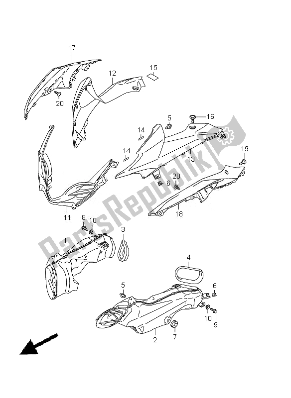 All parts for the Intake Pipe of the Suzuki GSX R 1000Z 2010