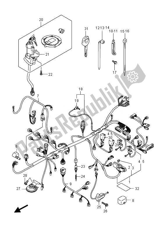 Alle onderdelen voor de Kabelboom van de Suzuki GSX 1250 FA 2014