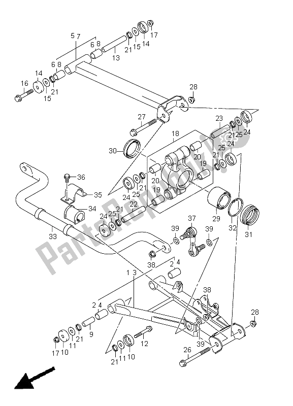 All parts for the Rear Suspension Arm of the Suzuki LT A 500 XPZ Kingquad AXI 4X4 2009