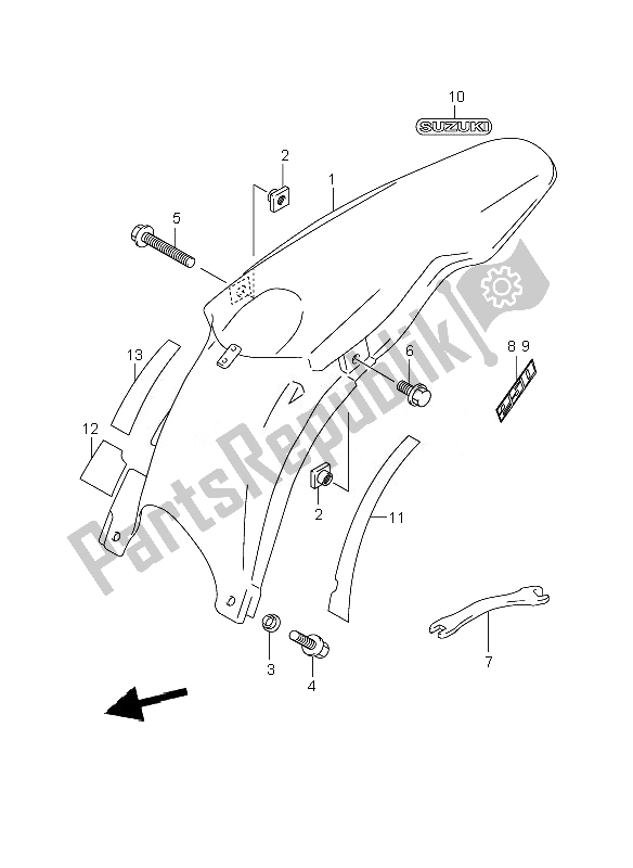 All parts for the Rear Fender of the Suzuki RM 250 2007