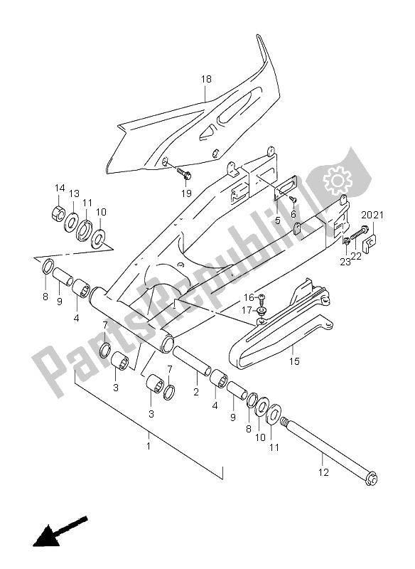 All parts for the Rear Swinging Arm of the Suzuki XF 650 Freewind 1999