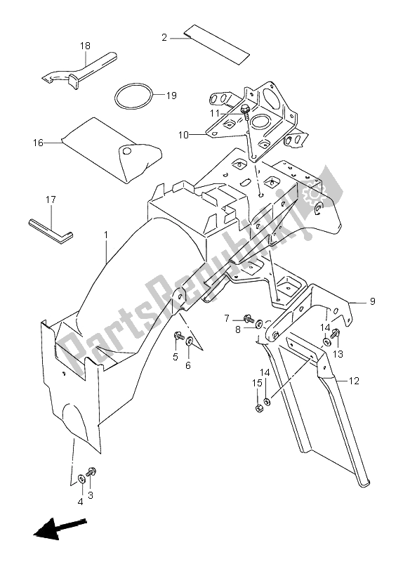 Tutte le parti per il Parafango Posteriore del Suzuki GSX 600F 1996