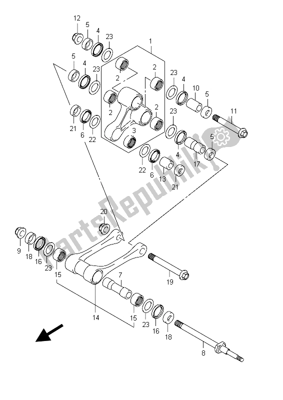 All parts for the Rear Cushion Lever of the Suzuki RMX 450Z 2012