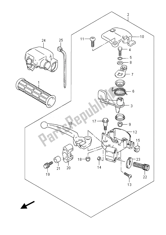 All parts for the Right Handle Lever of the Suzuki LT Z 50 2014