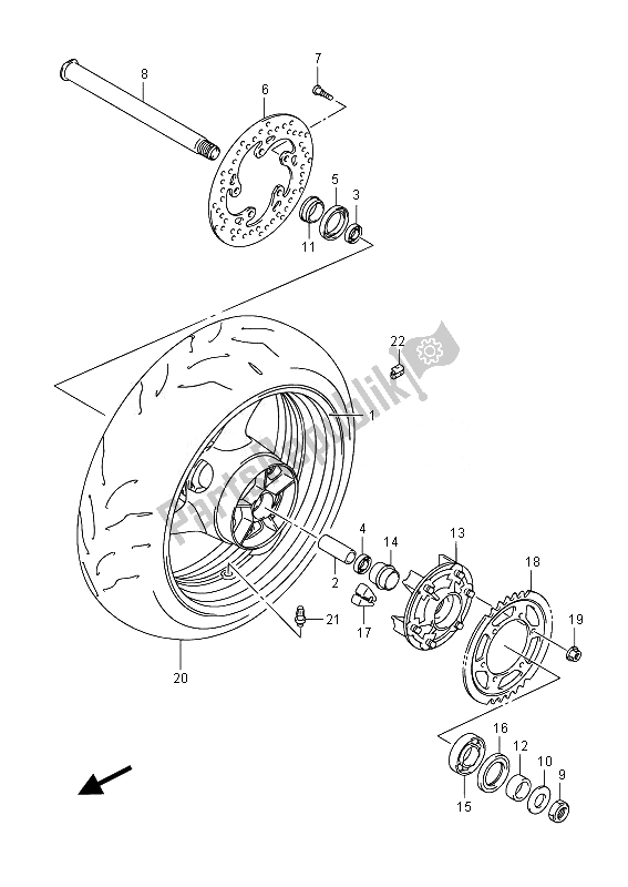 All parts for the Rear Wheel of the Suzuki GSX R 600 2014