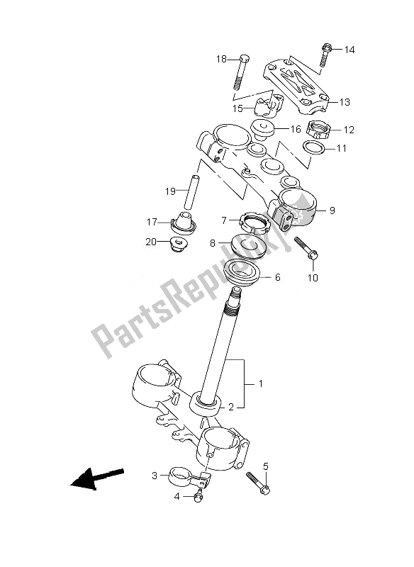 All parts for the Steering Stem of the Suzuki RM 250 2007