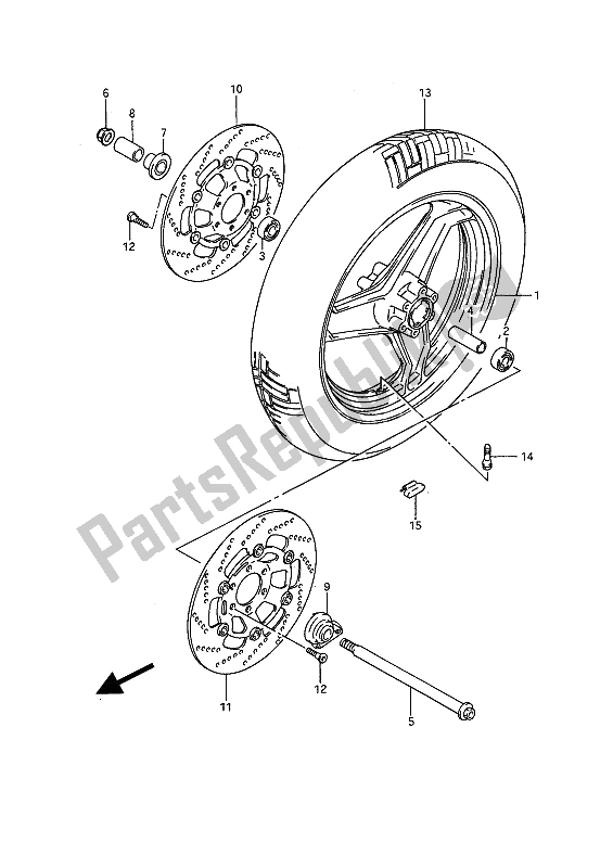 All parts for the Front Wheel of the Suzuki GSX 1100F 1992