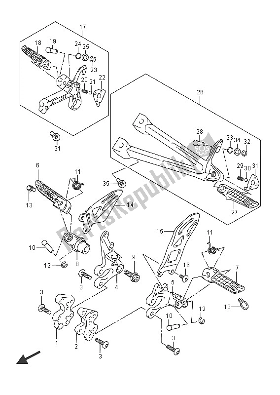 All parts for the Footrest of the Suzuki GSX R 600 2016