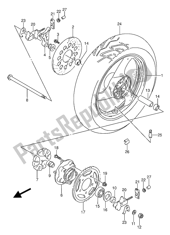 Alle onderdelen voor de Achterwiel van de Suzuki GS 500 EEU 1994