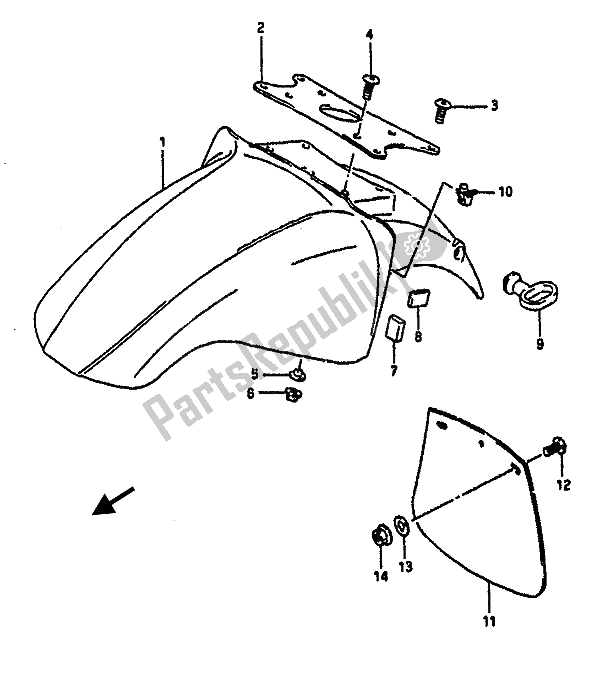 All parts for the Front Fender of the Suzuki GSX R 1100 1988