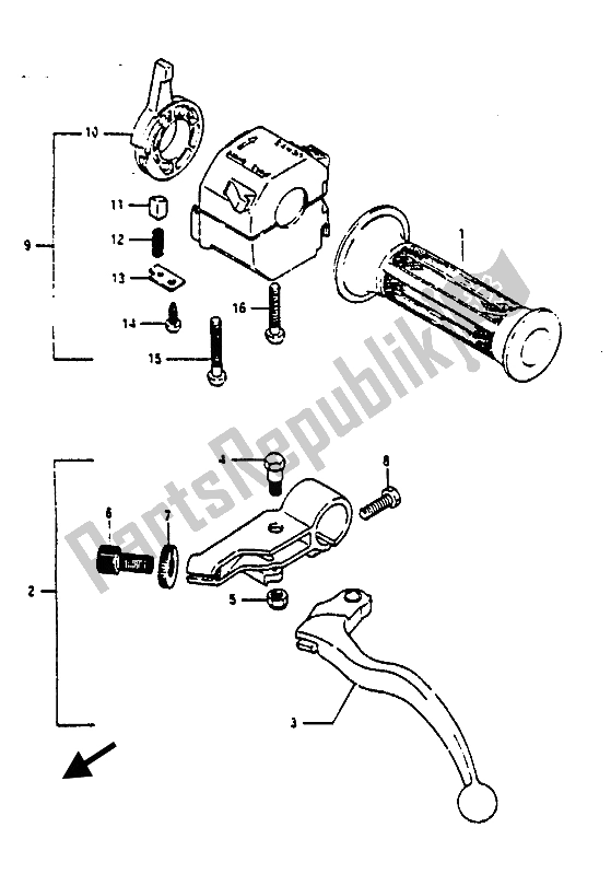 All parts for the Left Handle Switch of the Suzuki RG 125 CUC Gamma 1986