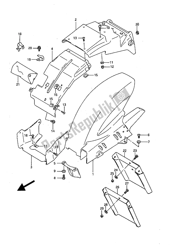 Toutes les pièces pour le Garde-boue Arrière du Suzuki GSX R 1100 1991