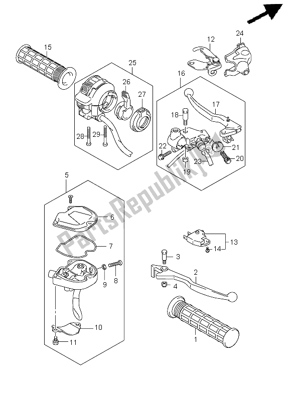 All parts for the Handle Lever (lt-f250 E17) of the Suzuki LT F 250 Ozark 2012