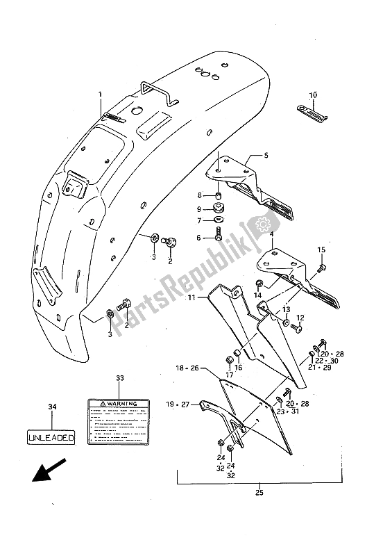 All parts for the Rear Fender of the Suzuki LS 650 FP Savage 1988