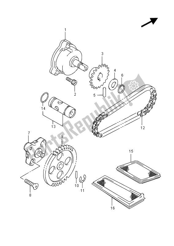 All parts for the Oil Pump of the Suzuki AN 650Z Burgman Executive 2015