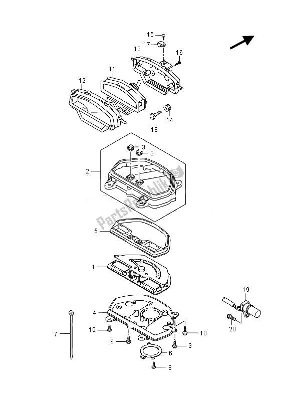 All parts for the Speedometer (vzr1800 E19) of the Suzuki VZR 1800 M Intruder 2014