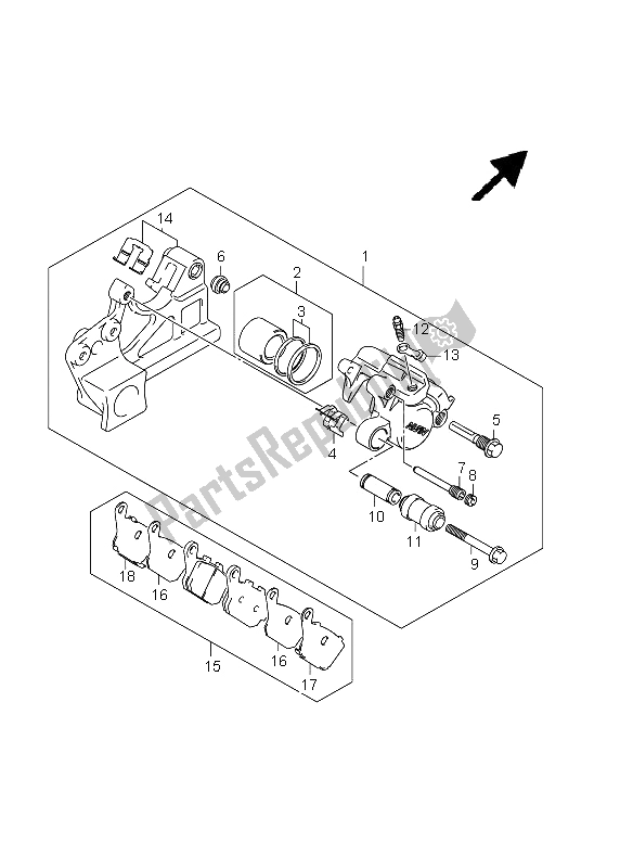 All parts for the Rear Caliper (gsx650fa-fua) of the Suzuki GSX 650 FA 2009