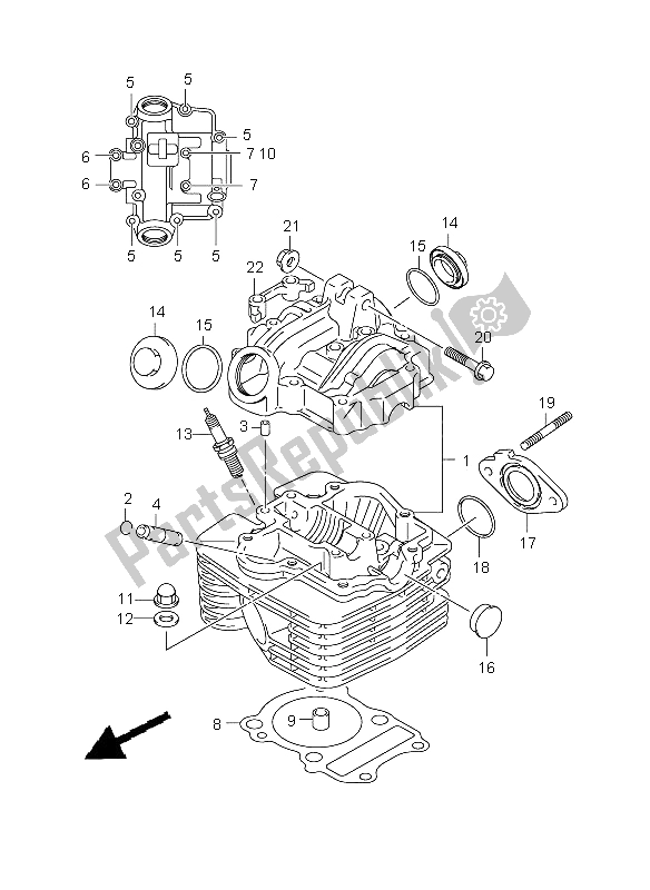 All parts for the Cylinder Head of the Suzuki DR 125 SM 2009