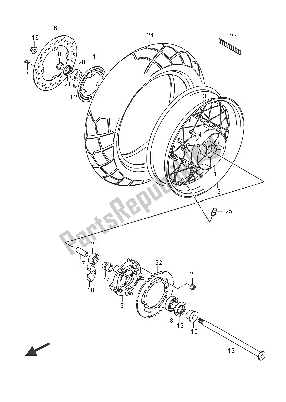 All parts for the Rear Wheel (dl650xaue) of the Suzuki DL 650 AXT V Strom 2016