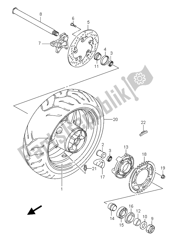 All parts for the Rear Wheel (gsx-r600) of the Suzuki GSX R 600X 2005