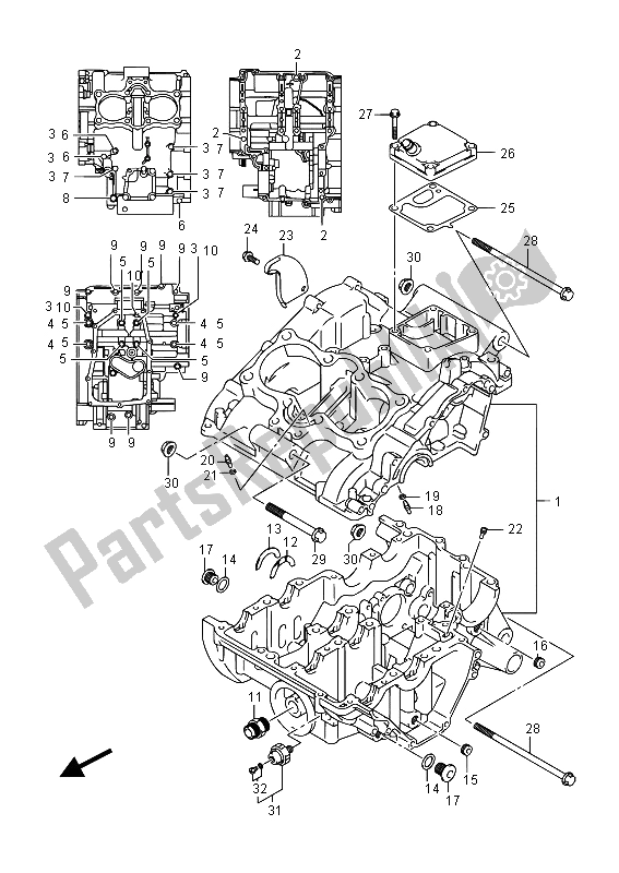All parts for the Crankcase of the Suzuki GW 250 Inazuma 2015