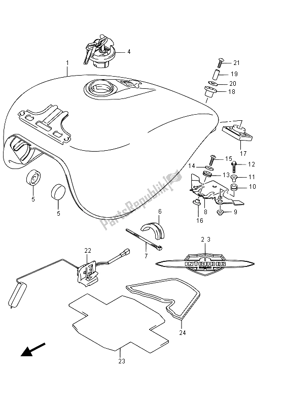 All parts for the Fuel Tank of the Suzuki VZ 800 Intruder 2015