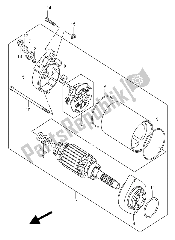 All parts for the Starting Motor of the Suzuki DL 1000 V Strom 2005