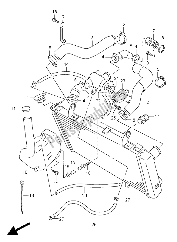 Alle onderdelen voor de Radiator Slang van de Suzuki TL 1000S 2000