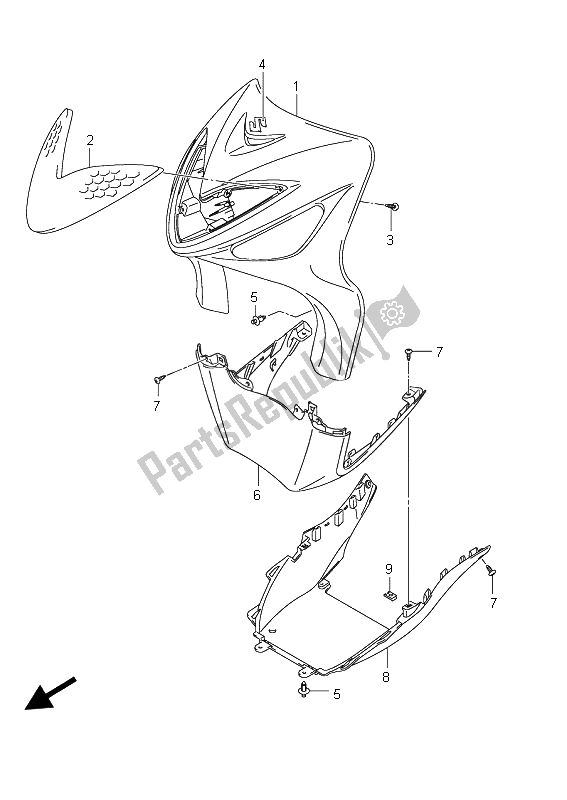 All parts for the Front Leg Shield of the Suzuki UX 150 Sixteen 2008