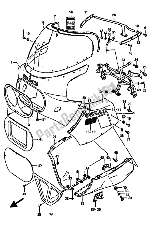 All parts for the Cowling (13z) of the Suzuki GSX R 1100 1988