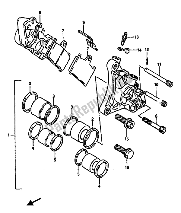 All parts for the Front Calipers of the Suzuki GSX R 750 1988