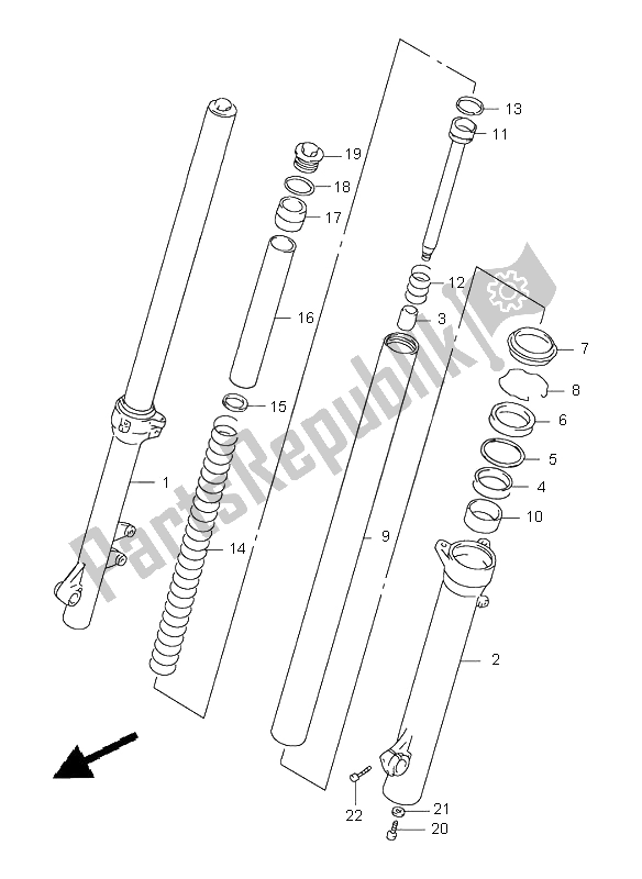 All parts for the Front Damper of the Suzuki XF 650 Freewind 2001