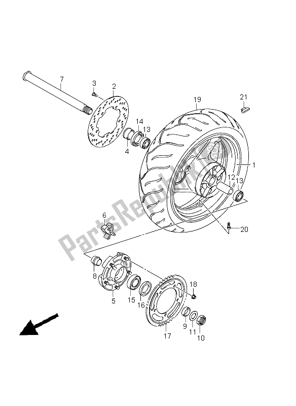 All parts for the Rear Wheel (gsf1250 E24) of the Suzuki GSF 1250A Bandit 2011