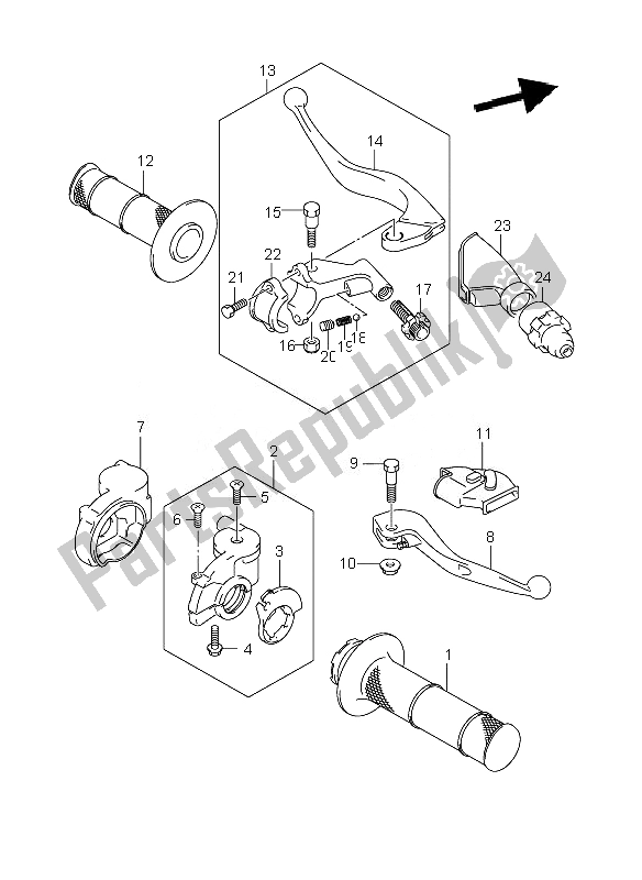 All parts for the Handle Lever of the Suzuki RM 125 2007